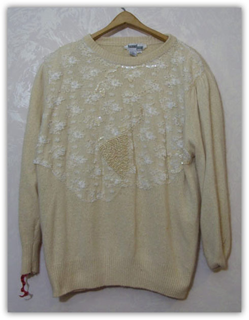 Vintage 1980's Silk & Angora Knit Top~Plus Size 24W Lace Sequins Pearls~Warm